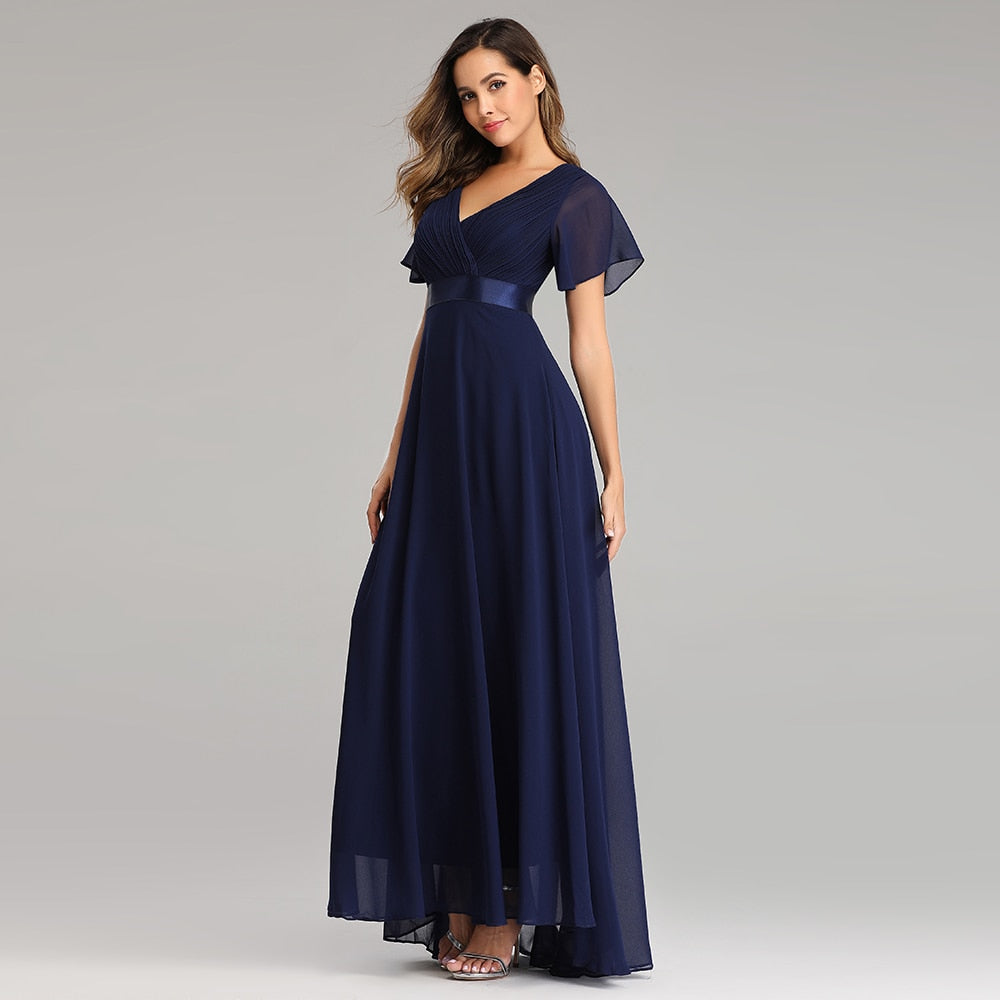 Elegant V-Neck Ruffles Chiffon Evening Gown  Wedding Party Cocktail Formal Dress The Clothing Company Sydney