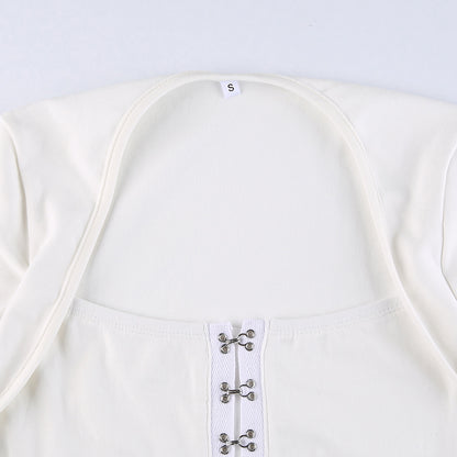Streetwear Square Neck Hook Cotton Aututmn T-shirts Bodycon Gothic White Crop Tops Tees Long Sleeve T shirt The Clothing Company Sydney