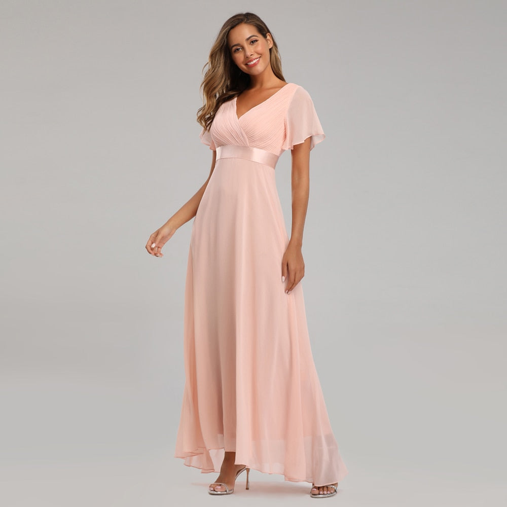 Elegant V-Neck Ruffles Chiffon Evening Gown  Wedding Party Cocktail Formal Dress The Clothing Company Sydney