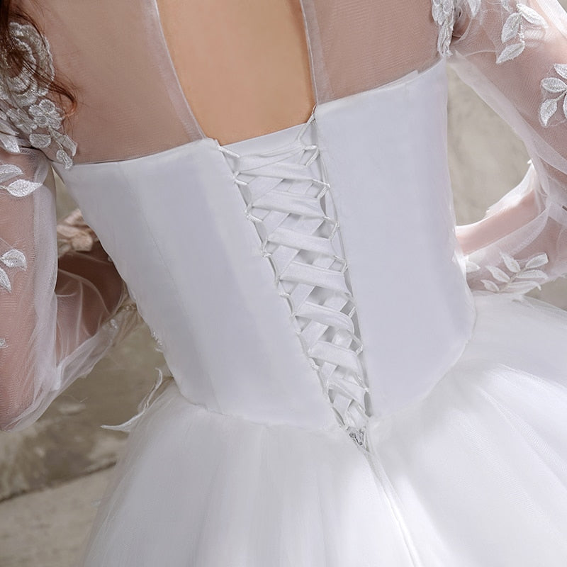New Summer Light wedding dress off white bride O-neck dream princess simple Long Sleeve Lace Dress The Clothing Company Sydney