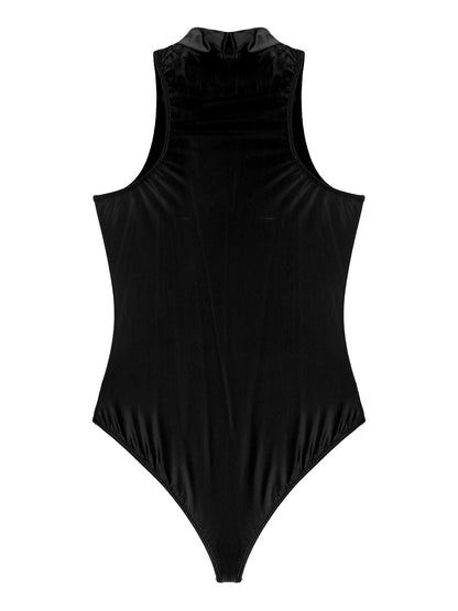 Women's Bodysuit Glossy Sleeveless Bodysuit Jumpsuit Solid Color Double Zipper Front Leotard High Cut Clubwear Nightwear The Clothing Company Sydney