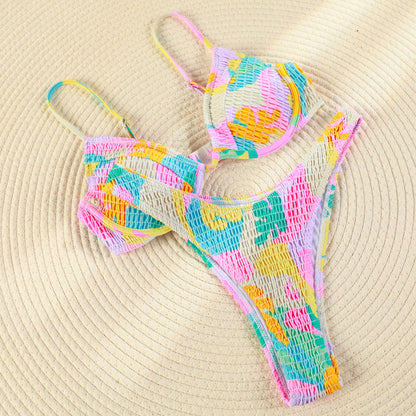 Patchwork Triang Swimsuit Bikini Set Pleasted Swimwear Thong Push Up Beachwear String Bikini Set The Clothing Company Sydney