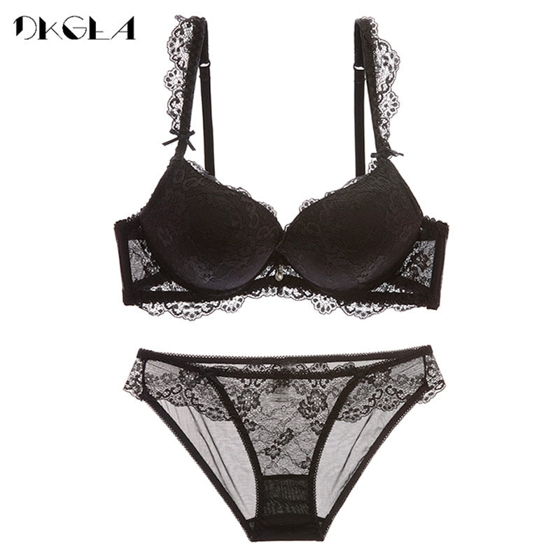 2 Piece underwear Set Lace Push-up Bra And Panty Sets Bow Comfortable Brassiere Bra Adjustable Deep V Lingerie The Clothing Company Sydney