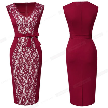 Summer Women Elegant Lace Patchwork Low Cut Dresses Formal Wedding Party Vintage Bodycon Slim Dress The Clothing Company Sydney