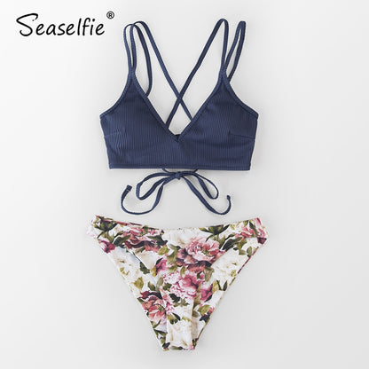 Lace Up Low-waist Bikinis Set Swimwear Swimsuits Bathing Suit Reversible Blue Grey Bikini Beachwear The Clothing Company Sydney