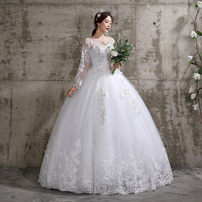 New Summer Light wedding dress off white bride O-neck dream princess simple Long Sleeve Lace Dress The Clothing Company Sydney