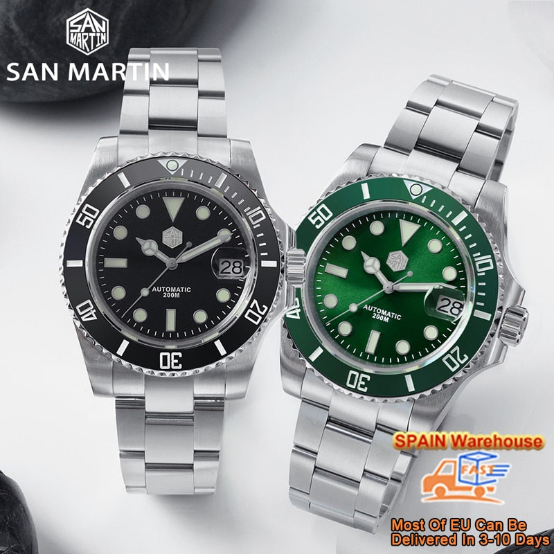 San Martin 40.5mm Water Ghost V3 Sub Diver Luxury Men's NH35 Automatic Mechanical Business Wristwatches Sapphire 20Bar Watch The Clothing Company Sydney