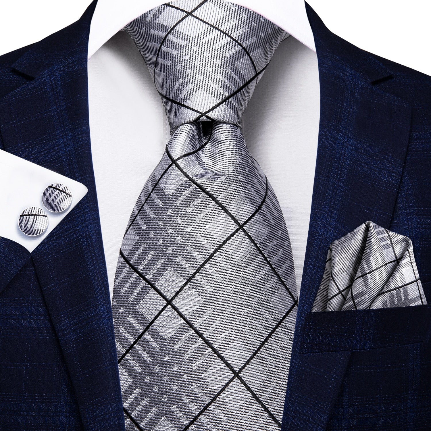 3 Piece Business Classic Blue Black Striped Solid Neck Tie Necktie Pocket Square Cufflinks Wedding Party Silk Tie Set The Clothing Company Sydney
