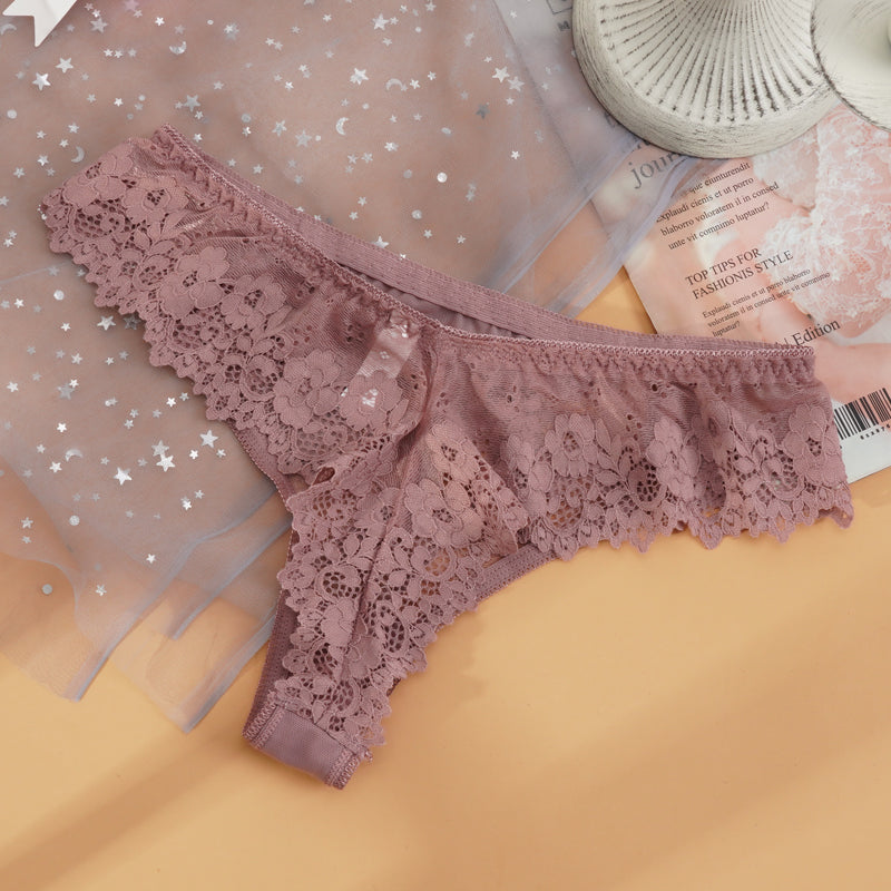 Women Sexy Lace Lingerie Temptation Low-waist Transparent Panties Female Embroidery Floral Hollow Out Thong Underwear G String The Clothing Company Sydney