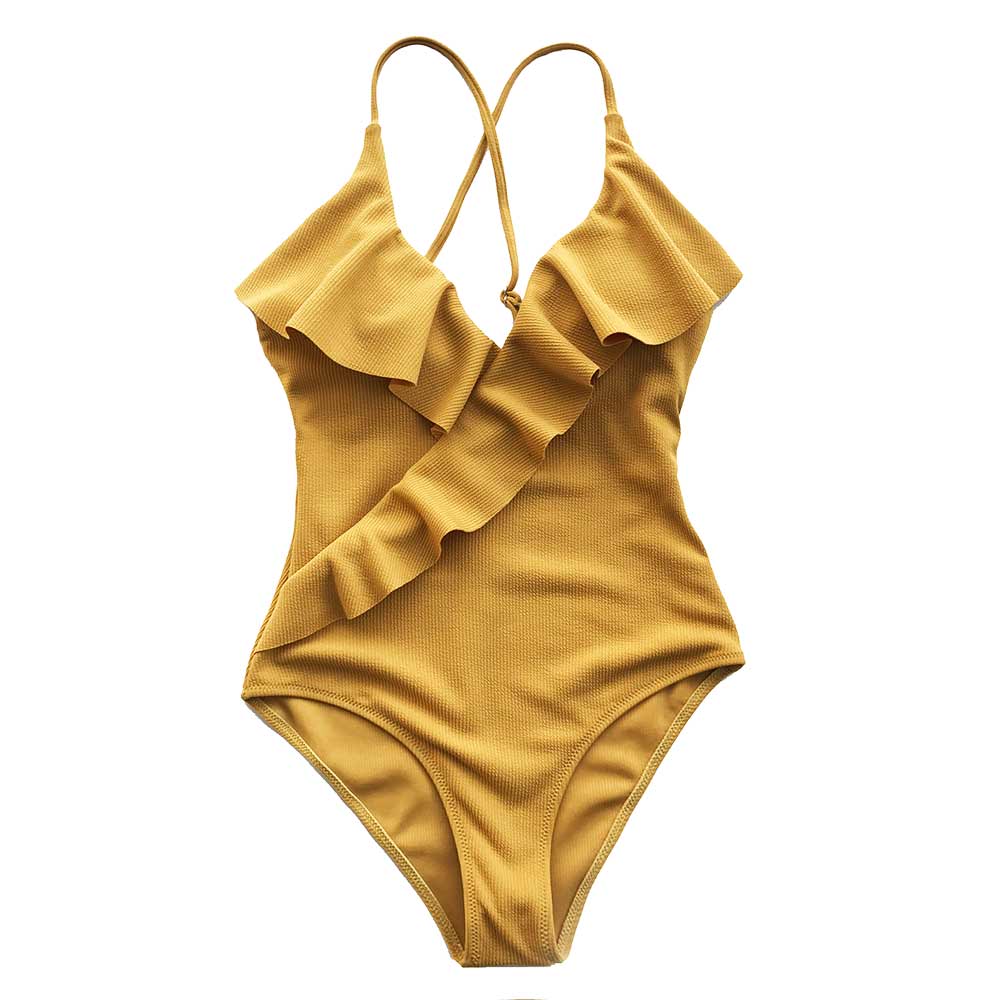 Solid One-piece Swimsuit Falbala V neck Ruffle Monokini  Beach Bathing Suit Swimwear The Clothing Company Sydney