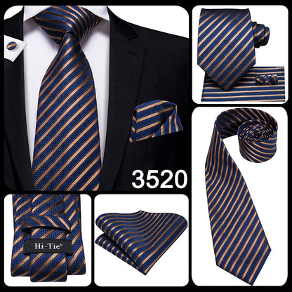 3 Piece Business Classic Blue Black Striped Solid Neck Tie Necktie Pocket Square Cufflinks Wedding Party Silk Tie Set The Clothing Company Sydney