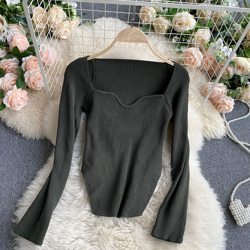 Square Collar Long Sleeve Knitted Pullover Spring Autumn Sweater Winter Top Jumper The Clothing Company Sydney