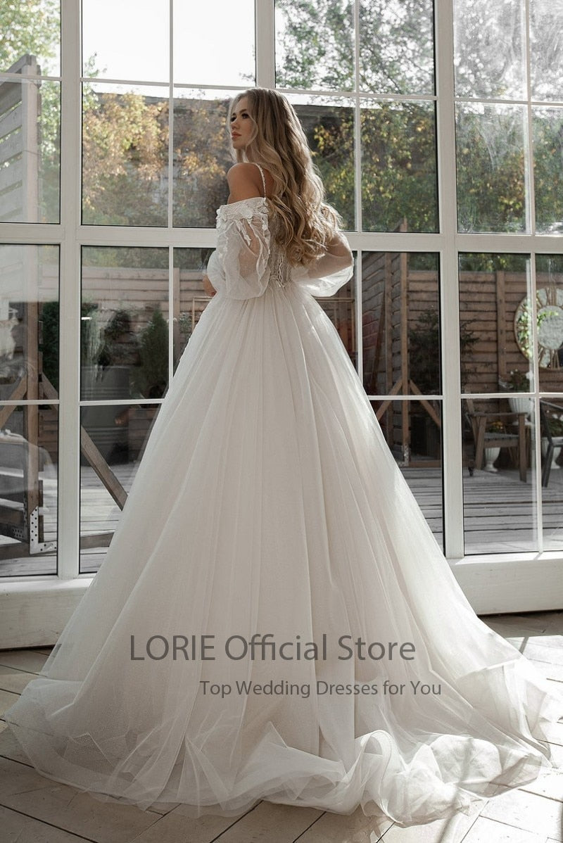 Puff sleeve off discount the shoulder wedding dress