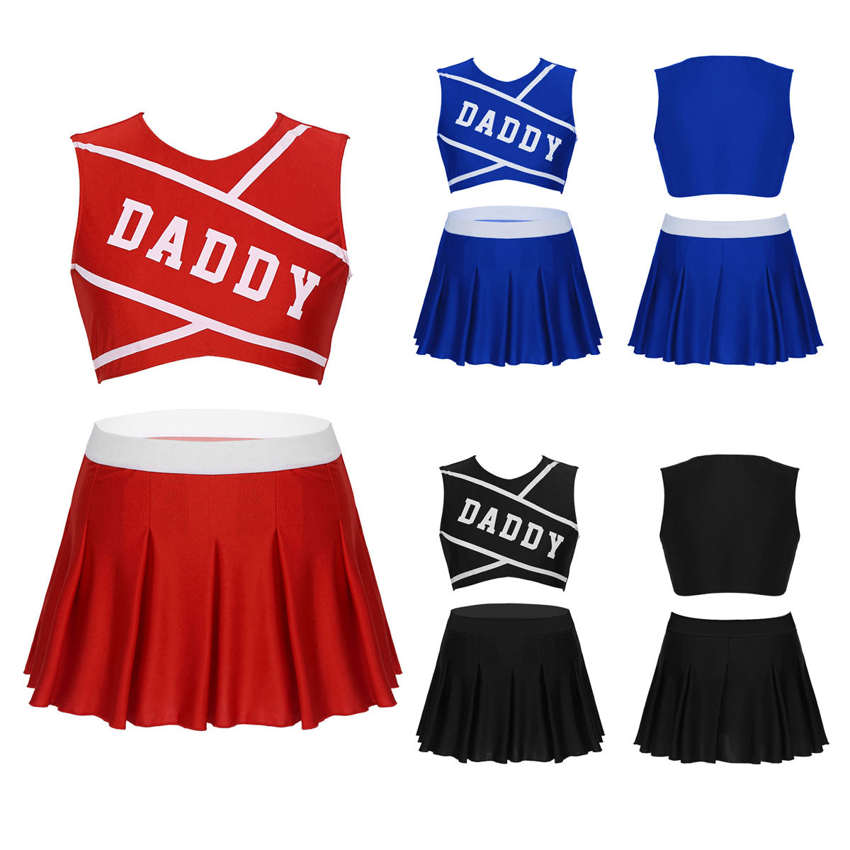 2 Piece Women's Adult Role Play Uniform Cheerleader DADDY Halloween Cosplay Costume Crop Top with Mini Pleated Skirt The Clothing Company Sydney