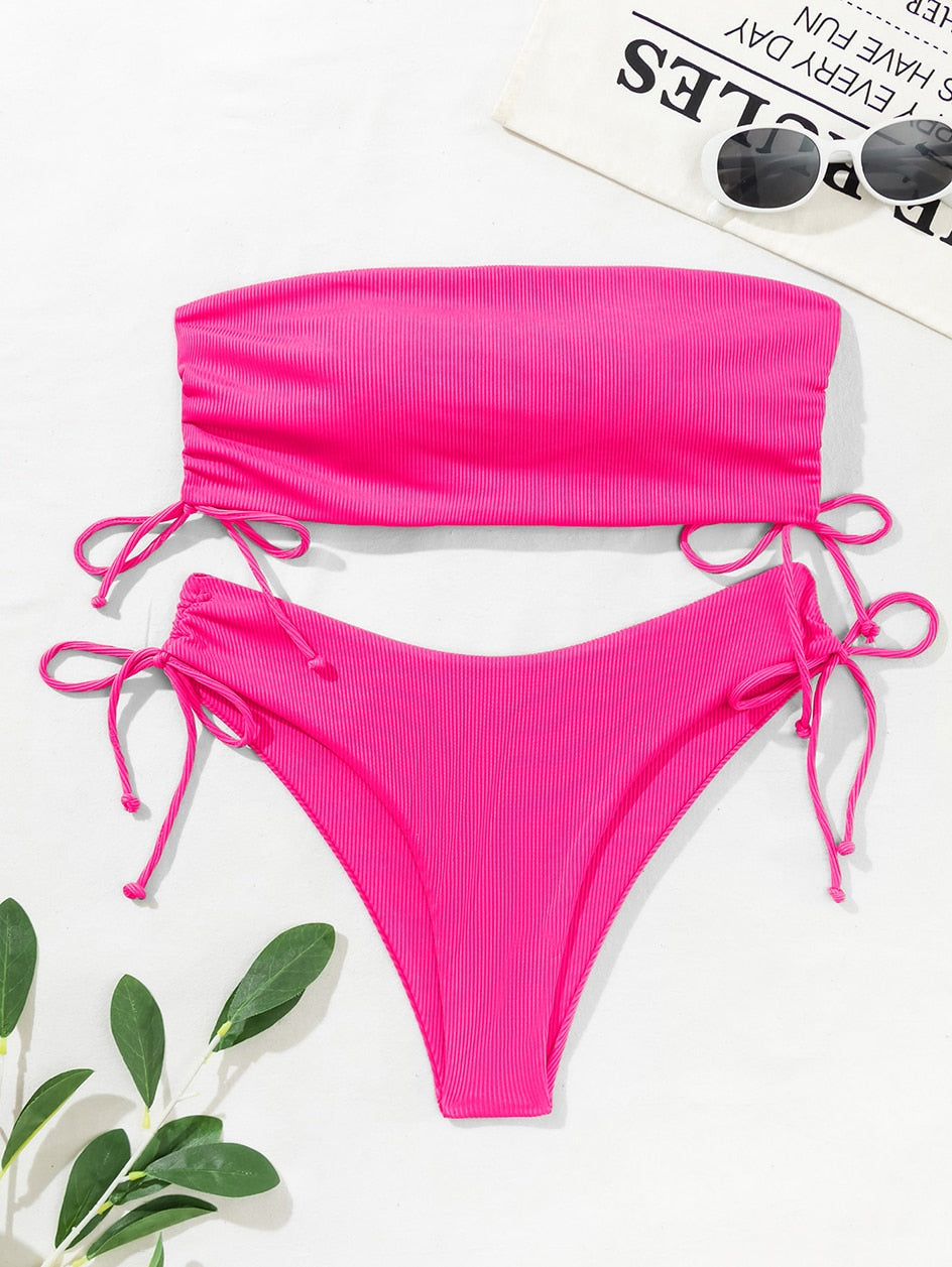 Bandeau Swimsuit Swimwear Women High Waist Bikini Set 2 Piece Summer Swim Beach Wear Bathing Suit The Clothing Company Sydney