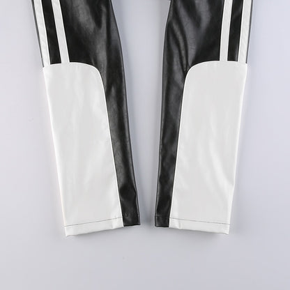 Streetwear Punk Style Patchwork Cropped PU Leather Jacket Women Zipper Autumn Winter Jacket Contrast Color Basic Coat The Clothing Company Sydney