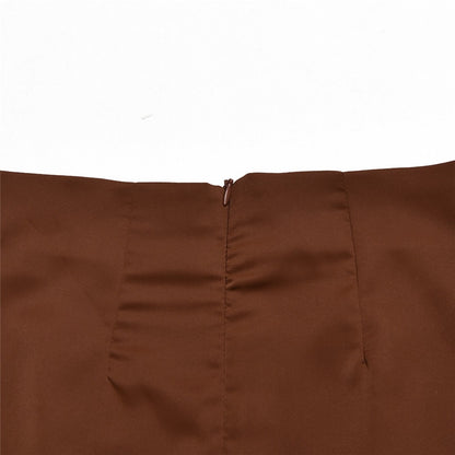 Turn-down Collar Button Two Piece Set Brown Long Sleeve Top High Waist Skirt Women Autumn Slim Office Outfits The Clothing Company Sydney