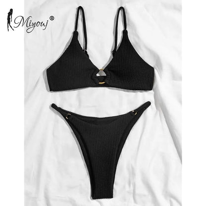 High Cut Rib Swimwear Solid Beachwear Bathing Suits Rings Bikini Sets Hollow Out Swimsuit The Clothing Company Sydney