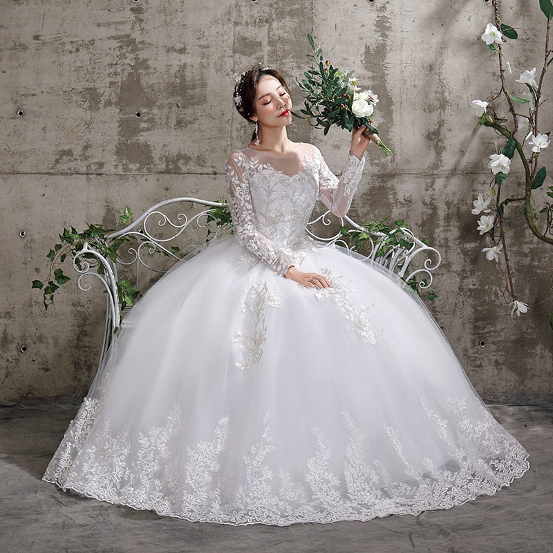 New Summer Light wedding dress off white bride O-neck dream princess simple Long Sleeve Lace Dress The Clothing Company Sydney