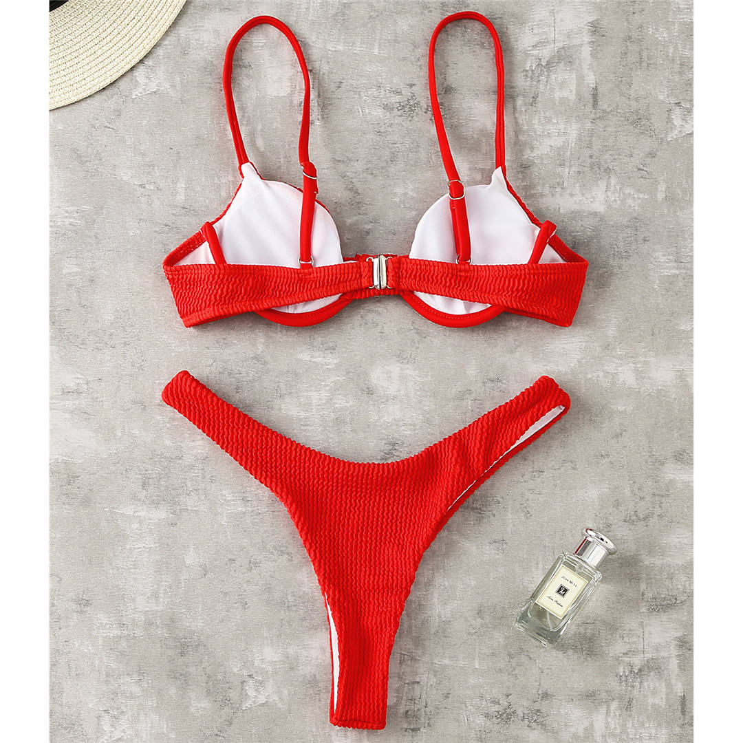 Ribbed Underwired High Cut Bikini Swimsuit Female Swimwear Women Two-piece Bikini set Thong Bather Bathing Suit The Clothing Company Sydney