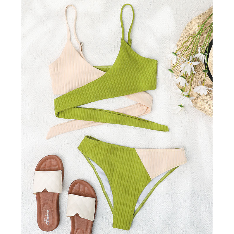 High Waist Swimsuit Ribbed Bikini Set Wrap Swimwear Colorblock Push Up Bathing Suit The Clothing Company Sydney