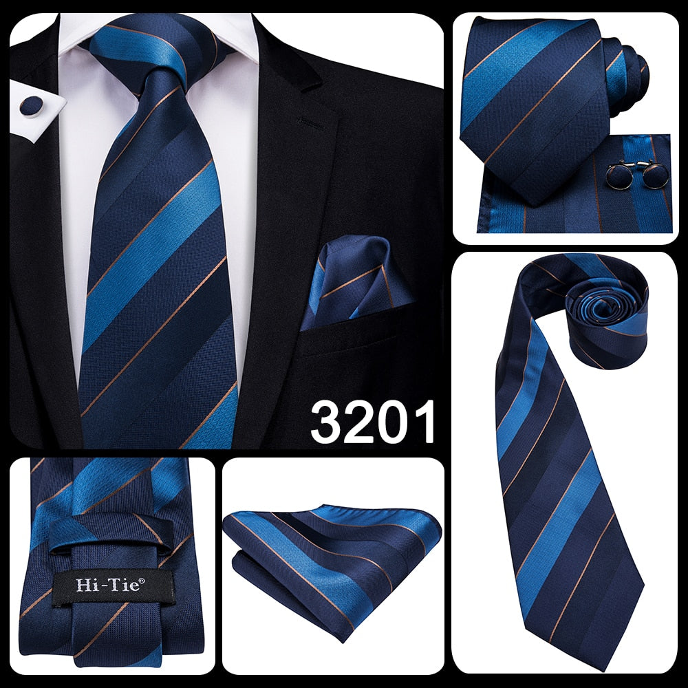 3 Piece Business Classic Blue Black Striped Solid Neck Tie Necktie Pocket Square Cufflinks Wedding Party Silk Tie Set The Clothing Company Sydney