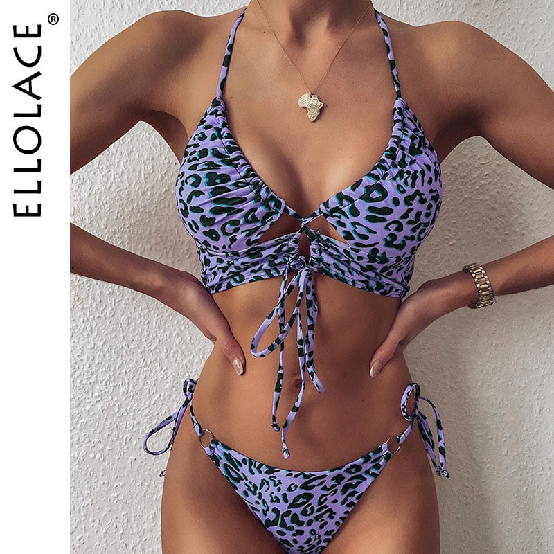 Animal Print Bikini Push Up Swimwear Women Leopard Female Bandage Swimwear Monokini Halter Backless Bathing Suit The Clothing Company Sydney