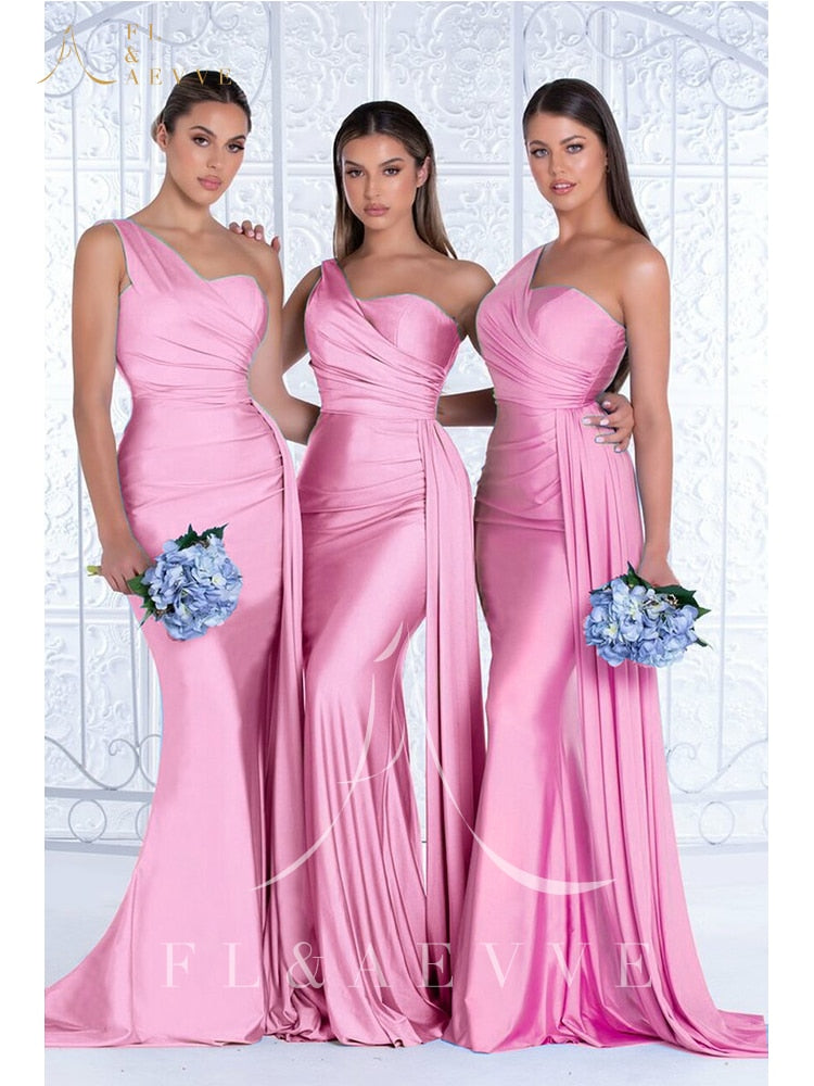 Mermaid Bridesmaid Dresses One Shoulder Dresses Elegant Wedding Elastic Satin Party Bridesmaids Gowns The Clothing Company Sydney