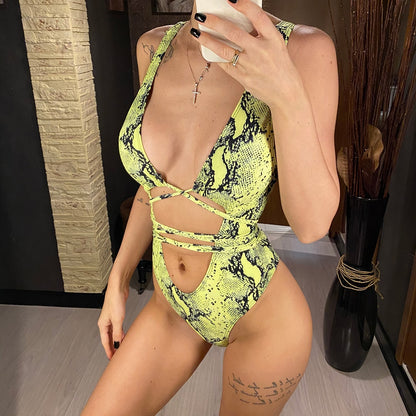 Bandage Wrap Around Tummy Cut Out Deep V Monokini One Piece Swimsuit Swimwear Bather Bathing Suit - The Clothing Company Sydney