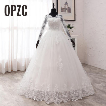 Spring Lace Appliques Wedding Dresses Long Sleeve White V-Neck Princess Bride Wedding Gowns Plus Size The Clothing Company Sydney