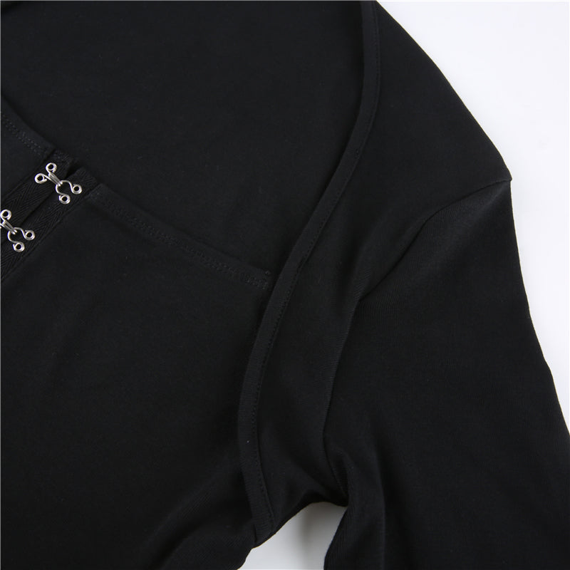 Streetwear Square Neck Hook Cotton Aututmn T-shirts Bodycon Gothic White Crop Tops Tees Long Sleeve T shirt The Clothing Company Sydney