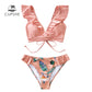 Tropical Pink Ruffle Bikini Sets Lace Up Low-waist Swimsuit Two Piece Swimwear Beach Bathing Suits The Clothing Company Sydney