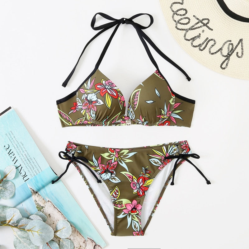 2 Piece Bikini Push Up Swimwear Print Floral Bikinis Set Swimsuit Bathing Suit Two Piece Summer Beach Wear The Clothing Company Sydney