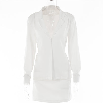 Turn-down Collar Button Two Piece Set Brown Long Sleeve Top High Waist Skirt Women Autumn Slim Office Outfits The Clothing Company Sydney