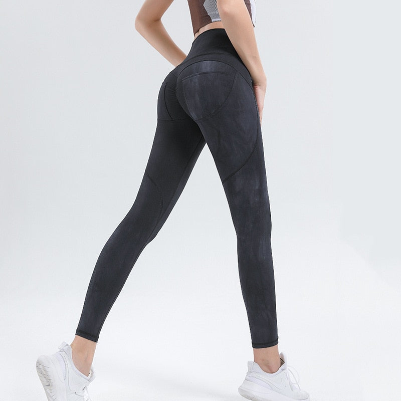 Tie-dye Brushed Hip Fitness Trousers Women High-waist Quick-dry