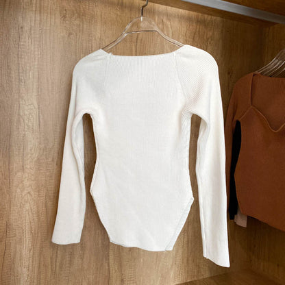 Square Collar Long Sleeve Knitted Pullover Spring Autumn Sweater Winter Top Jumper The Clothing Company Sydney