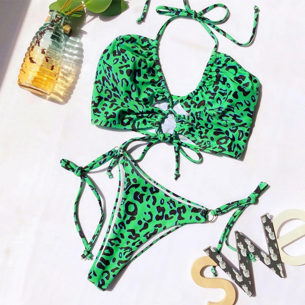 Animal Print Bikini Push Up Swimwear Women Leopard Female Bandage Swimwear Monokini Halter Backless Bathing Suit The Clothing Company Sydney