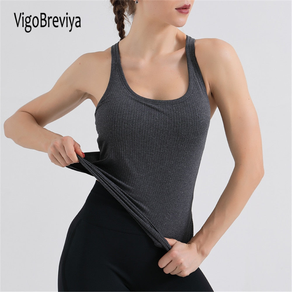 Seamless Yoga Tops With Bra Sleeveless Fitness Sports T-shirts Gym Running Workout Tops Shirt Clothing The Clothing Company Sydney