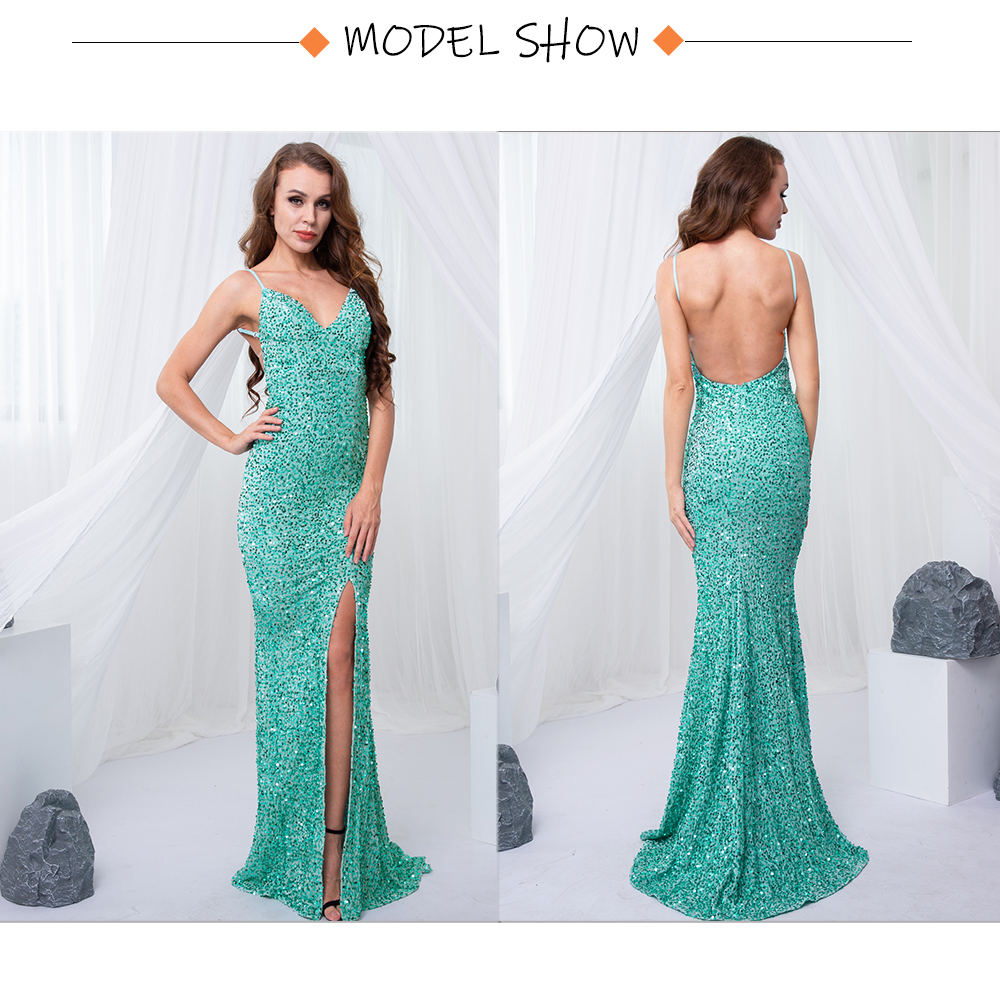 Sequin Backless Slip Mermaid Long Party Luxury V Neck Velvet Stretch Slit Sleeveless Cocktail Prom Formal Dress The Clothing Company Sydney