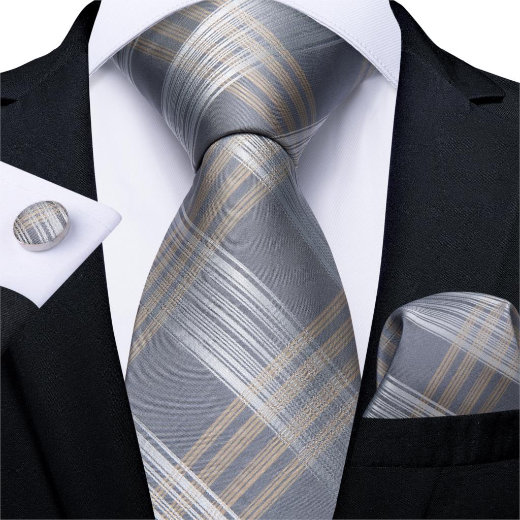 3 Piece Designer Men's Wedding Tie Gold Black Striped Silk Neck Ties For Men Hanky Cufflinks Set Business Party Wear The Clothing Company Sydney