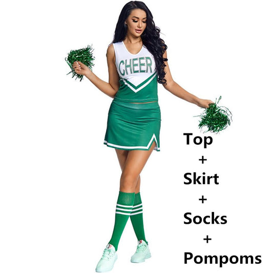 School College Cheerleading Uniform Suit Fancy Dress Outfit Tops with Skirt Socks Pompoms Set Cheerleader Sports Costume The Clothing Company Sydney