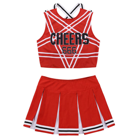 2 Piece Cosplay Uniform Sleeveless Crop Top with Mini Pleated Skirt Cheerleader Costume Set The Clothing Company Sydney