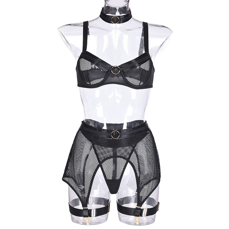 Four-Piece Set Erotic Lingerie Transparent Bra Kit Push Up See Through Lace Mesh Seamless Underwear Garters The Clothing Company Sydney