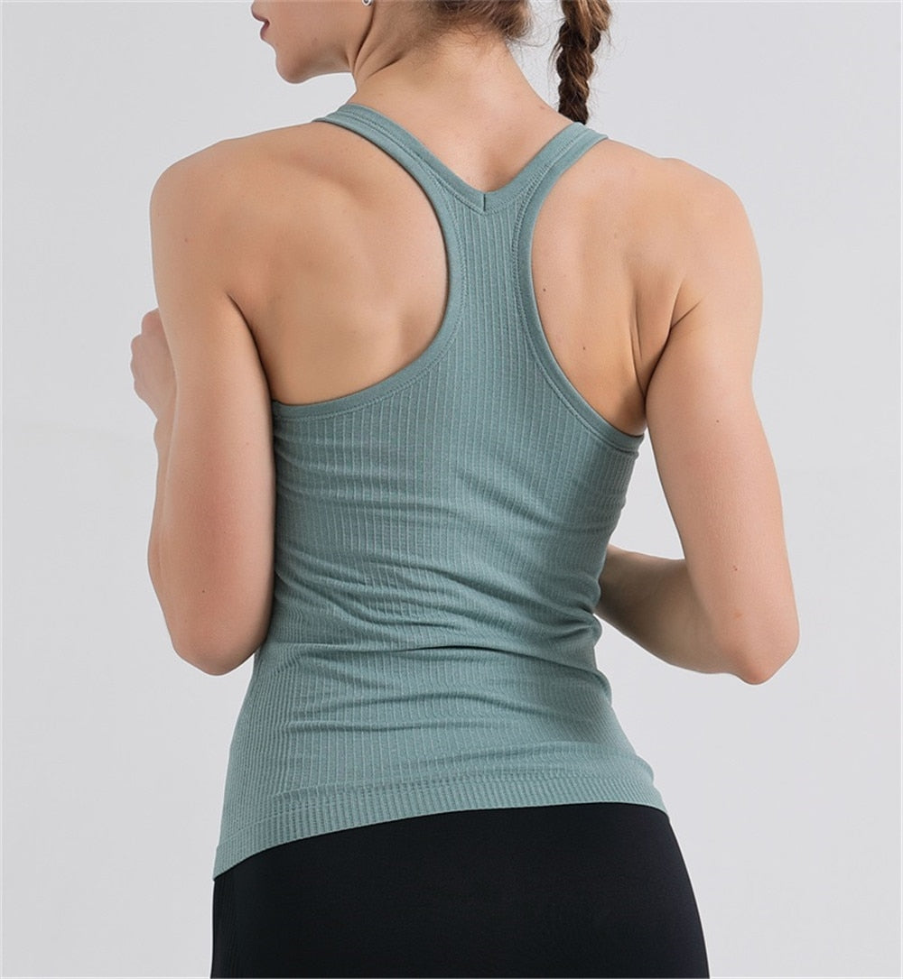 Seamless Yoga Tops With Bra Sleeveless Fitness Sports T-shirts Gym Running Workout Tops Shirt Clothing The Clothing Company Sydney