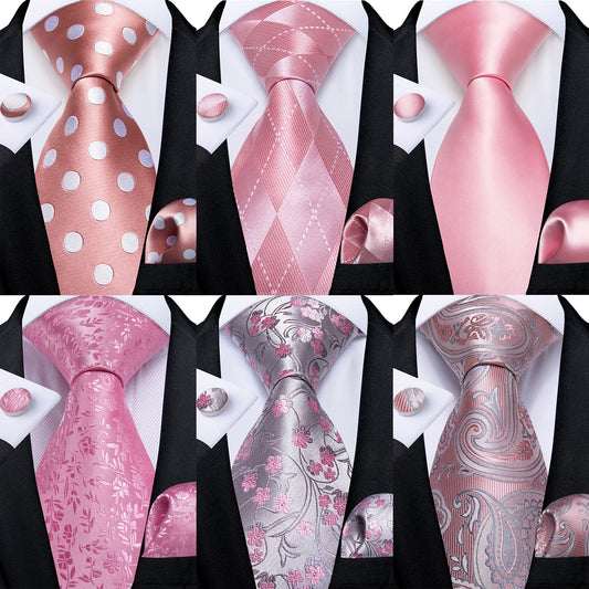 Dot Plaid Paisley Floral Pink Ties For Men 100% Silk Wedding Party Neck Tie Handkerchief Cufflinks Men's Gift Set The Clothing Company Sydney