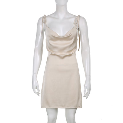 Strappy Solid Satin Backless Sleeveless Casual Dress Mini Sundress Summer Dresses The Clothing Company Sydney