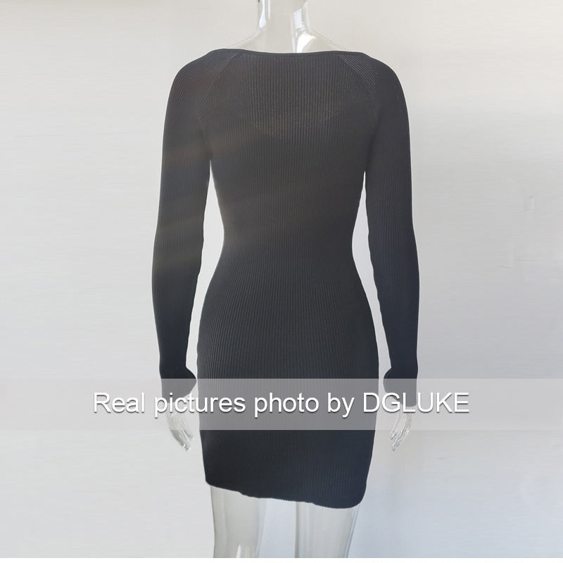 Green Long Sleeve Knitted Dress Elegant Sweetheart Neck Party Autumn Winter Bodycon Sweater Dress The Clothing Company Sydney