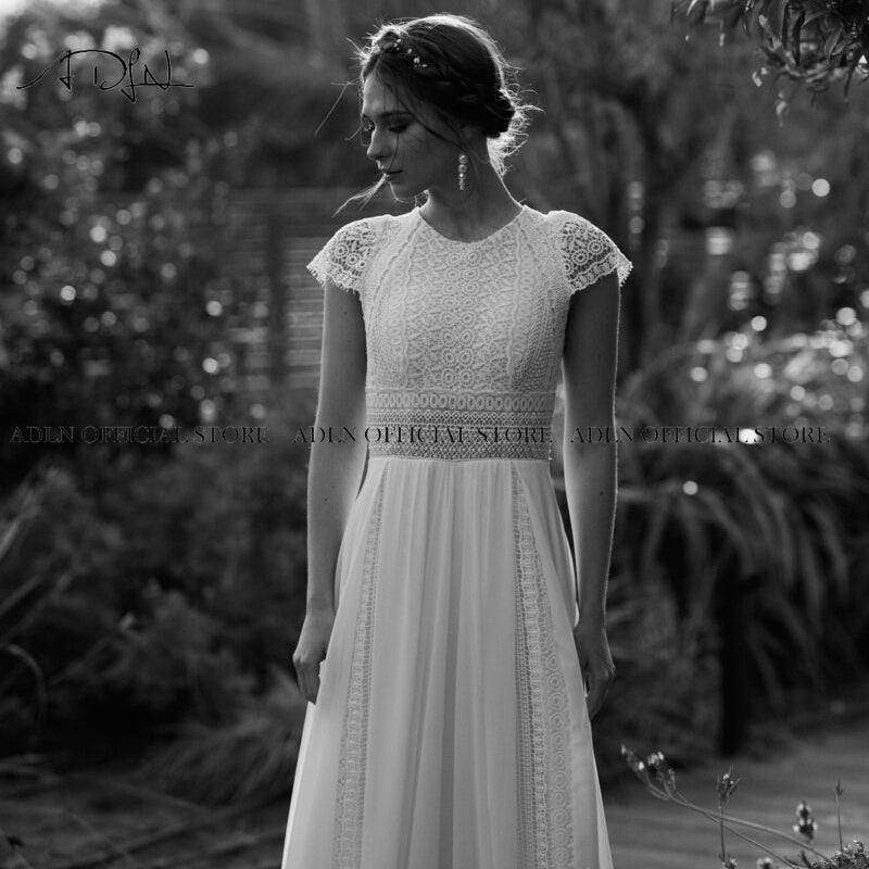 Exquisite Jewel Bohemian Wedding Cap Sleeves Boho Lace Bride Dress Chiffon Beach Bridal Gown Customized Dress The Clothing Company Sydney