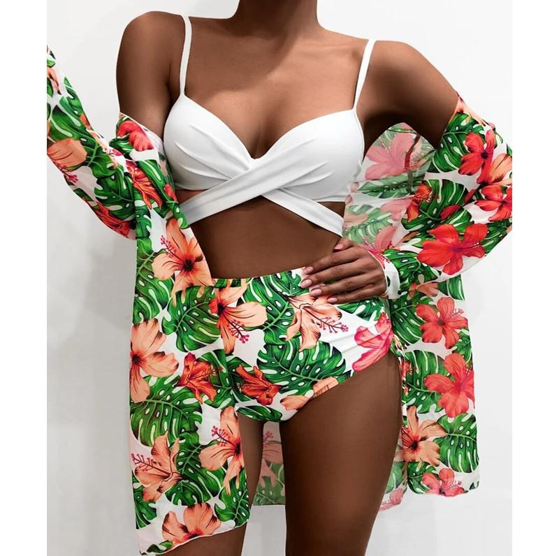 Three Piece Bikini Set Cover Up Swimwear Swimsuit Print Long Sleeve Bathing Suit Beachwear The Clothing Company Sydney