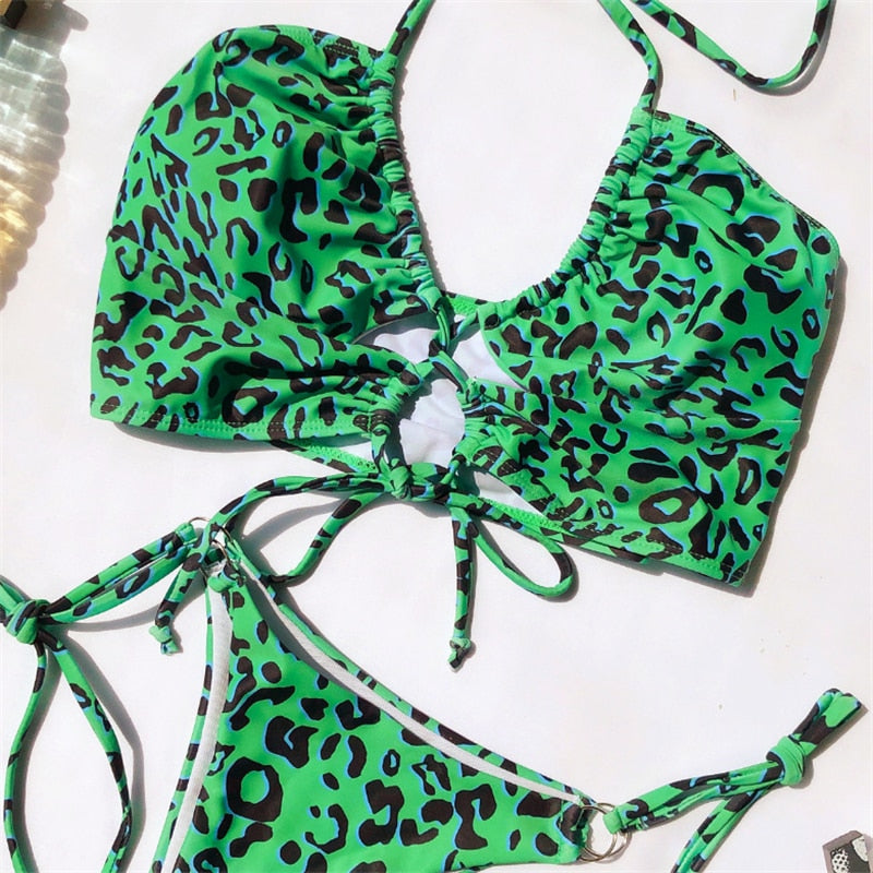 Bandage Bikini Swimwear Women Leopard Swimsuit Two Piece Push Up Bathing Suit Summer Beachwear Bikini Set - The Clothing Company Sydney